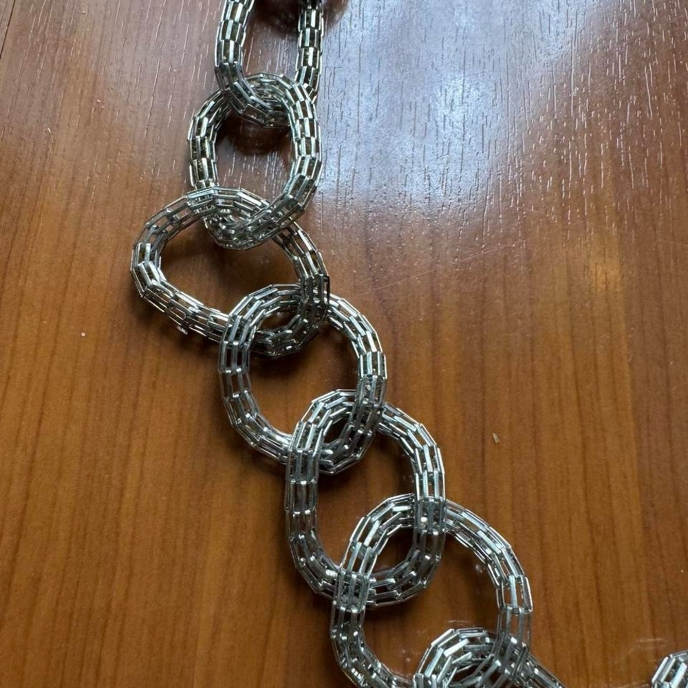 Silver Tone Articulated Chunky Chain Statement Necklace - Picture 3 of 5